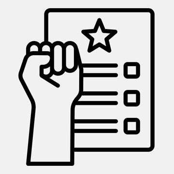 Election program with fist hand line icon, democracy day concept. Vector graphics. Fist and document sign outline style icon mobile or web design.