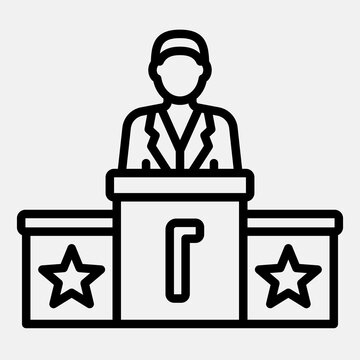 Elections pedestal with candidate line icon, democracy day concept. Vector graphics. First place sign outline style icon mobile or web design.