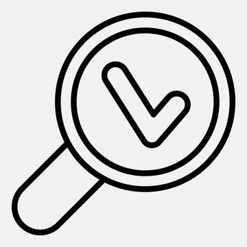 Approval under loupe line icon, agreement concept. Vector graphics. Magnifying glass with checkmark sign outline style icon mobile or web design.
