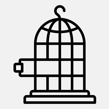 Bird cage with door line icon, freedom concept. Vector graphics. Cage with open gate sign outline style icon mobile or web design.