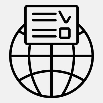 Ballot document and globe line icon, democracy day concept. Vector graphics. Planet with voter paper sign outline style icon mobile or web design.