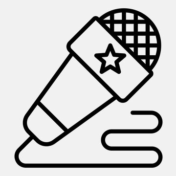 Microphone with cord line icon, sound recording concept. Vector graphics. Mic sign outline style icon mobile or web design.