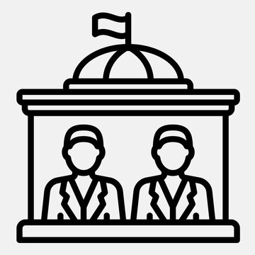 Two candidates in house of congress line icon, democracy day concept. Vector graphics. Congress building sign outline style icon mobile or web design.