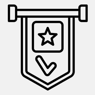 Pennant of consent, approval line icon, democracy day concept. Vector graphics. Flag with checkmark sign outline style icon mobile or web design.