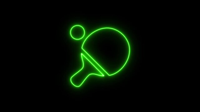 Neon Green Ping Pong Paddle Outline Animation. Animated Neon Table Tennis Paddle. Glowing Neon Ping Pong Paddle Animation.