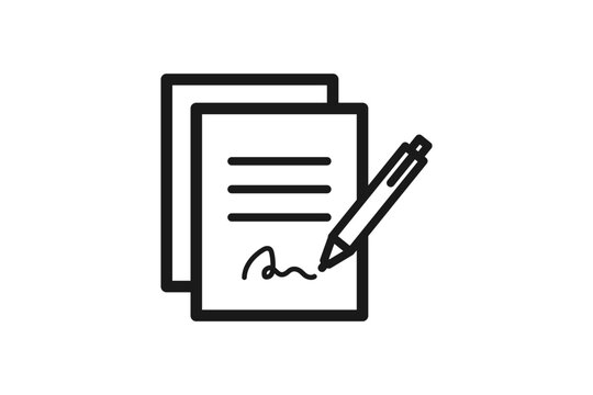 書類に署名するペンの線画アイコン