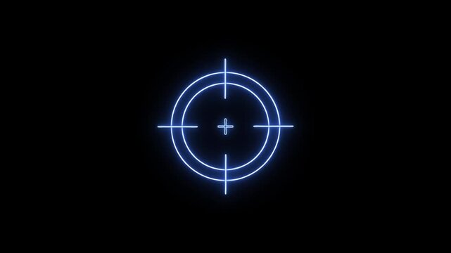 target with bullet holes. Animated Neon Target and Crosshair Symbol. Neon Glowing Bullseye Target Animation, Precision Aim and Focus Concept Icon.