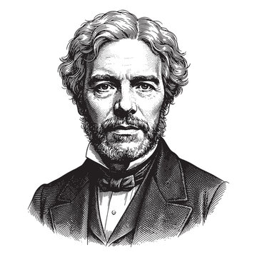Michael Faraday Portrait Sketch, Classic Vintage English Scientist Woodcut Illustration
