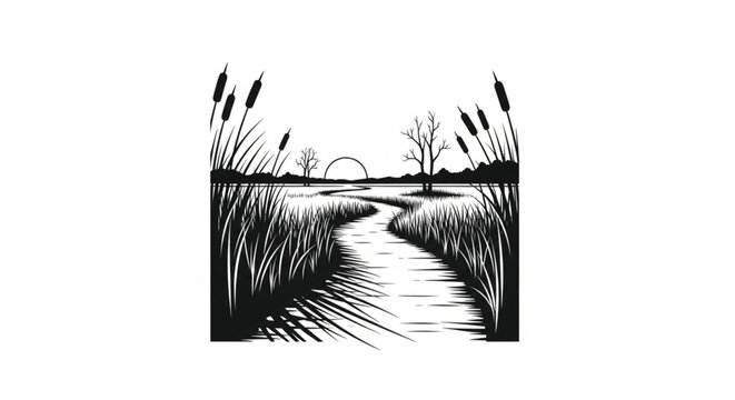 Black and white cattail illustration.