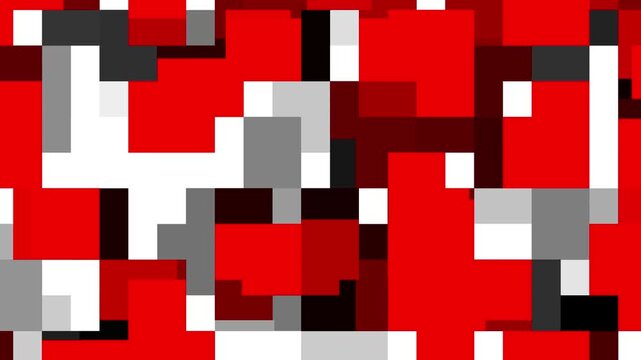 Abstract geometric motion background, with red, white, and black shifting, rectangles pattern