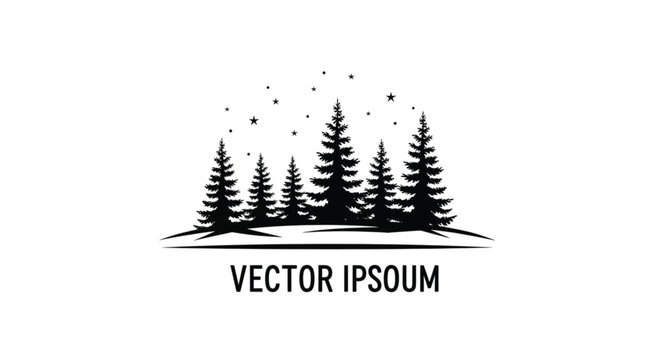 Black silhouette of pine trees.