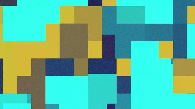 Abstract geometric motion background, with shifting cyan, and gold rectangles, modern digital animation
