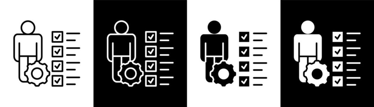 Skill white and black icon set design