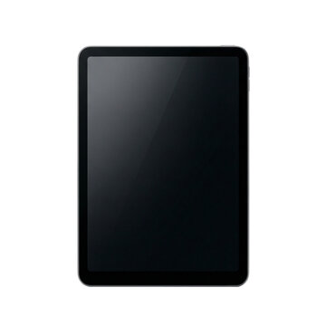 Modern black tablet computer with blank dark screen isolated on white background
