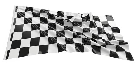 Obraz premium Waving Checkered Racing Flag Isolated on White Background - Symbol of Victory, Speed, and Competition Success
