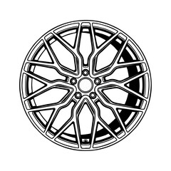 Obraz premium Modern custom alloy car wheel rim with intricate spoke design in a clean