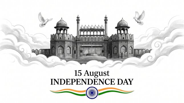 Celebrate india independence day with red fort doves and indian flag for patriotic greetings and wishes