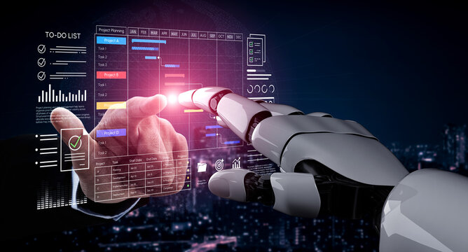 Futuristic Collaboration Between Human and Robot in Project Management with Digital Interface Displaying Task and Progress Tracking. Entropy.