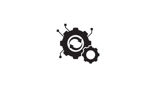 Black gear icons with circuit board elements