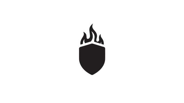 Black shield with flames on top