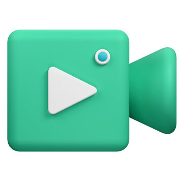 3D rendered icon of a green video camera with a play button.