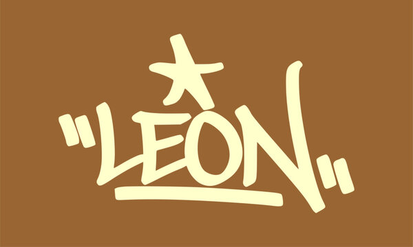 Leon Mexico city graffiti tag element featuring creative hand style lettering typography design with star ornament for modern urban streetwear clothing poster print asset clip art.