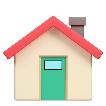 3D rendered icon of a simple residential house with a red roof.