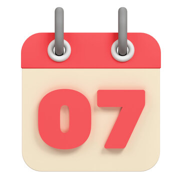 3D rendered icon of a calendar page showing the seventh day.