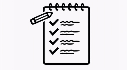 Naklejka premium Hand-drawn style checklist and pencil illustration, To-do list concept with pencil icon, Doodle style task list with checkmarks, Task list icon with checkmarks and pencil