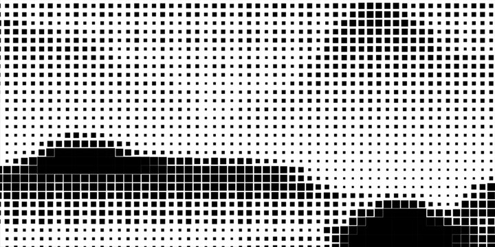 Grayscale vector halftone dots background with a fading dot effect, resembling a abstract mountain landscape. Black noise dots, a sand grain effect, and grunge banner.