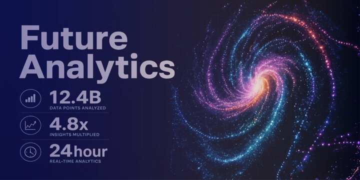 Future business analytics interface with circular data flow graphic analytics business interface circular particle technology statistics information dashboard visualization strategy.