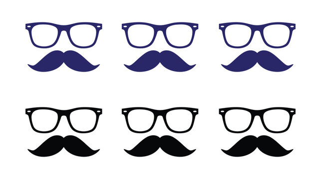 Glasses icon set with mustache silhouette for hipster fashion