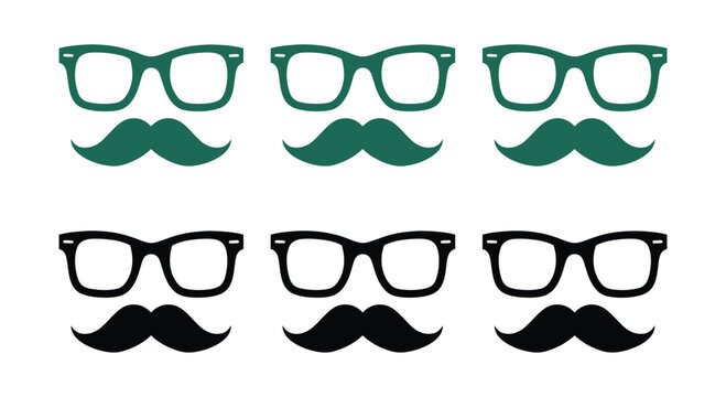 Glasses vector set featuring hipster style mustache icons black
