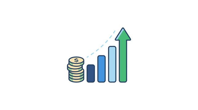 Financial Growth Chart with Coins and Upward Arrow Icon