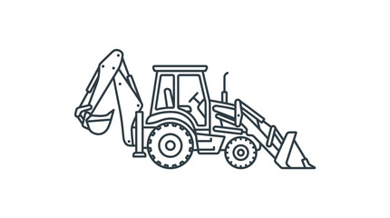Fototapeta premium Backhoe Loader icon, construction vehicle outline drawing