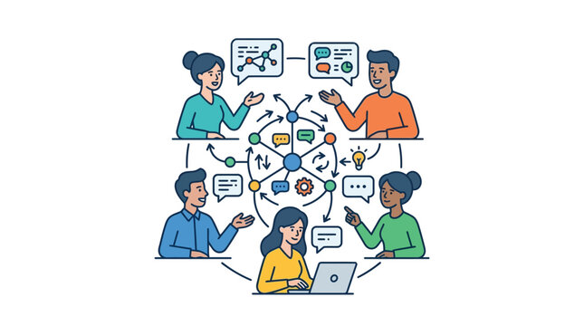 Diverse Team Collaborating Digitally, Discussing Ideas, Brainstorming Together
