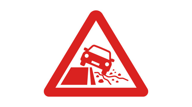 Falling Road Edge Warning Sign - Danger Ahead, Road Hazard Symbol