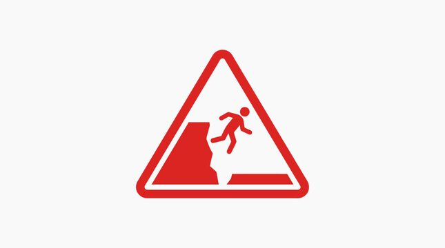 Cliff Danger Sign: Man Falling Off Edge, Warning Symbol, Red Triangle Icon