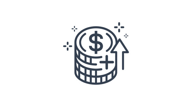 Coin Stack Icon with Upward Trend Arrow - Finance, Growth, Investment