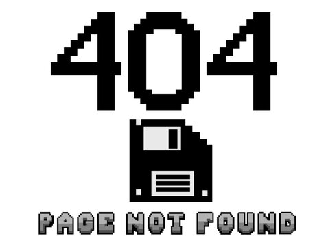 retro pixel 404 Page Not Found error message 8-bit art graphic for web design