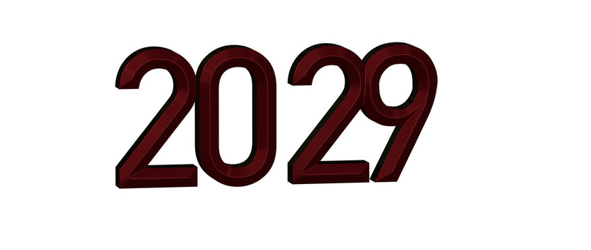 Image of the year 2029 in a bold font with a textured red and black pattern set against a clean whit