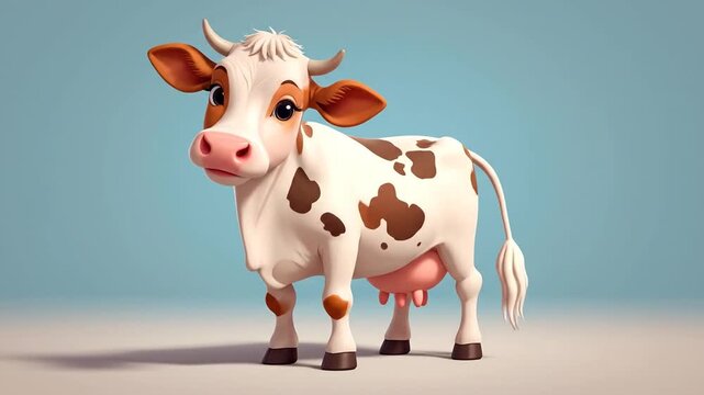 Adorable Cartoon Calf Standing with Curious Expression in Bright Studio