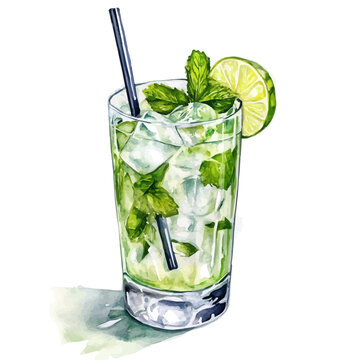 Mojito, vector watercolor, painting isolated on a white background.