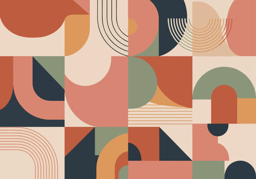 Scandinavian inspired abstract background vector featuring circles triangles and squares