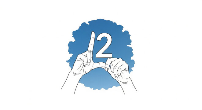 Hands holding number twelve sign.