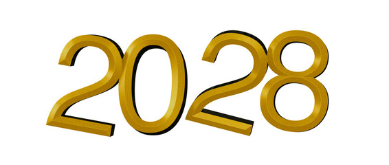 Bold gold 2028 text isolated on white background. Perfect for new year greetings, year-en © vegefox.com