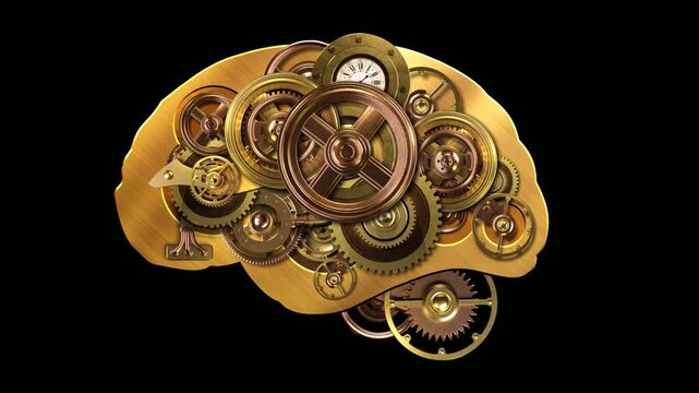 Mechanical Brain with Rotating Gears Artificial Intelligence Concept 4K