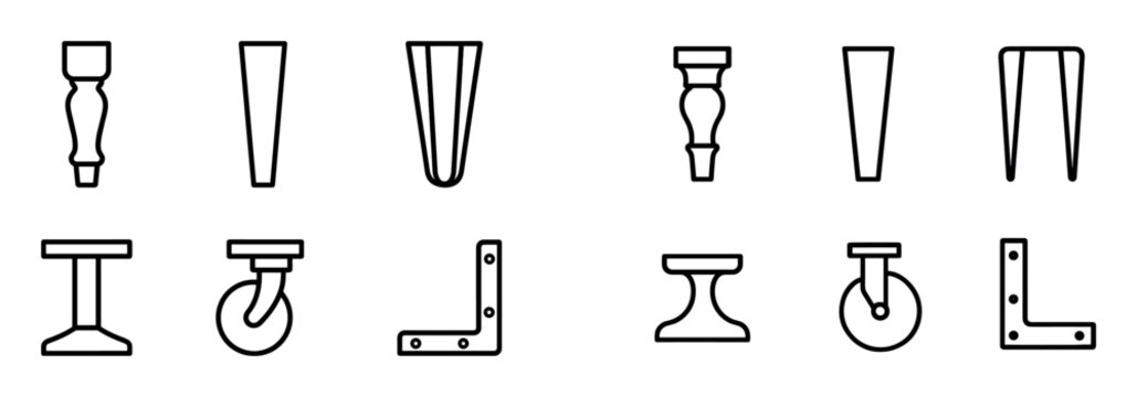Furniture icons with leg caster bracket outline