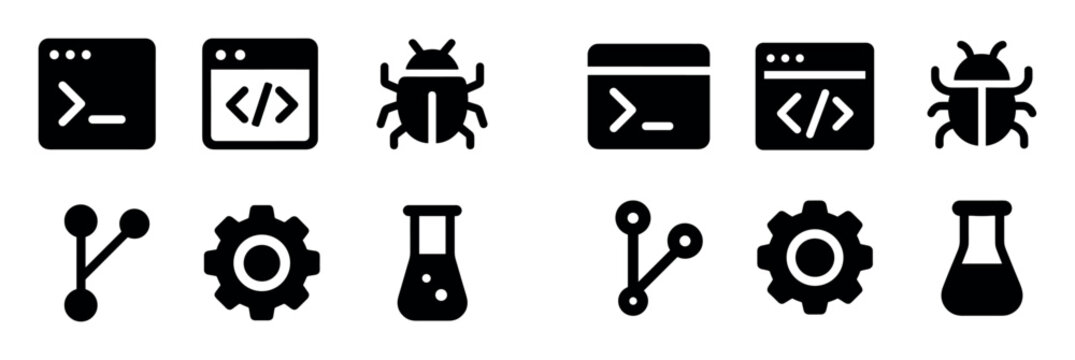 Tech icons with code bug flask minimal