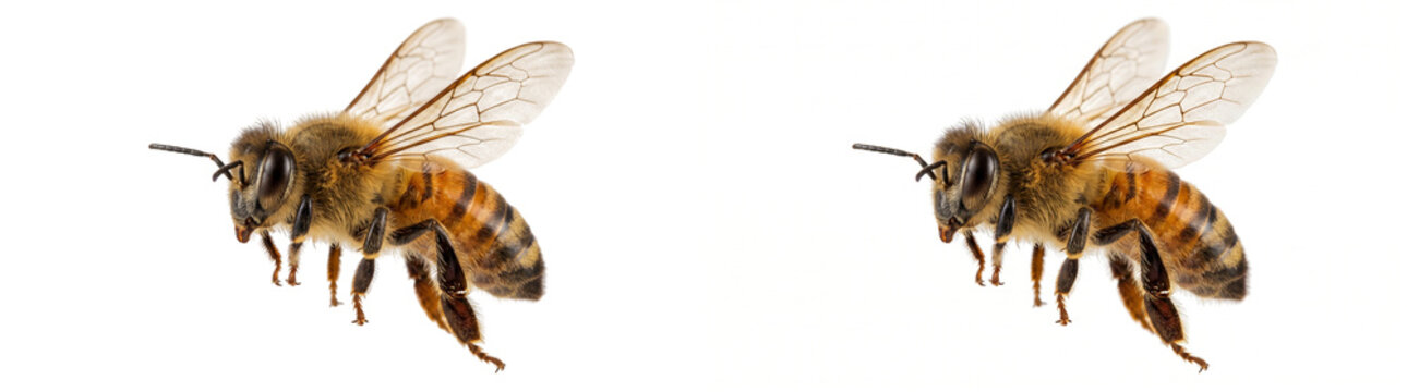 Closeup of a honey bee isolated on transparent background